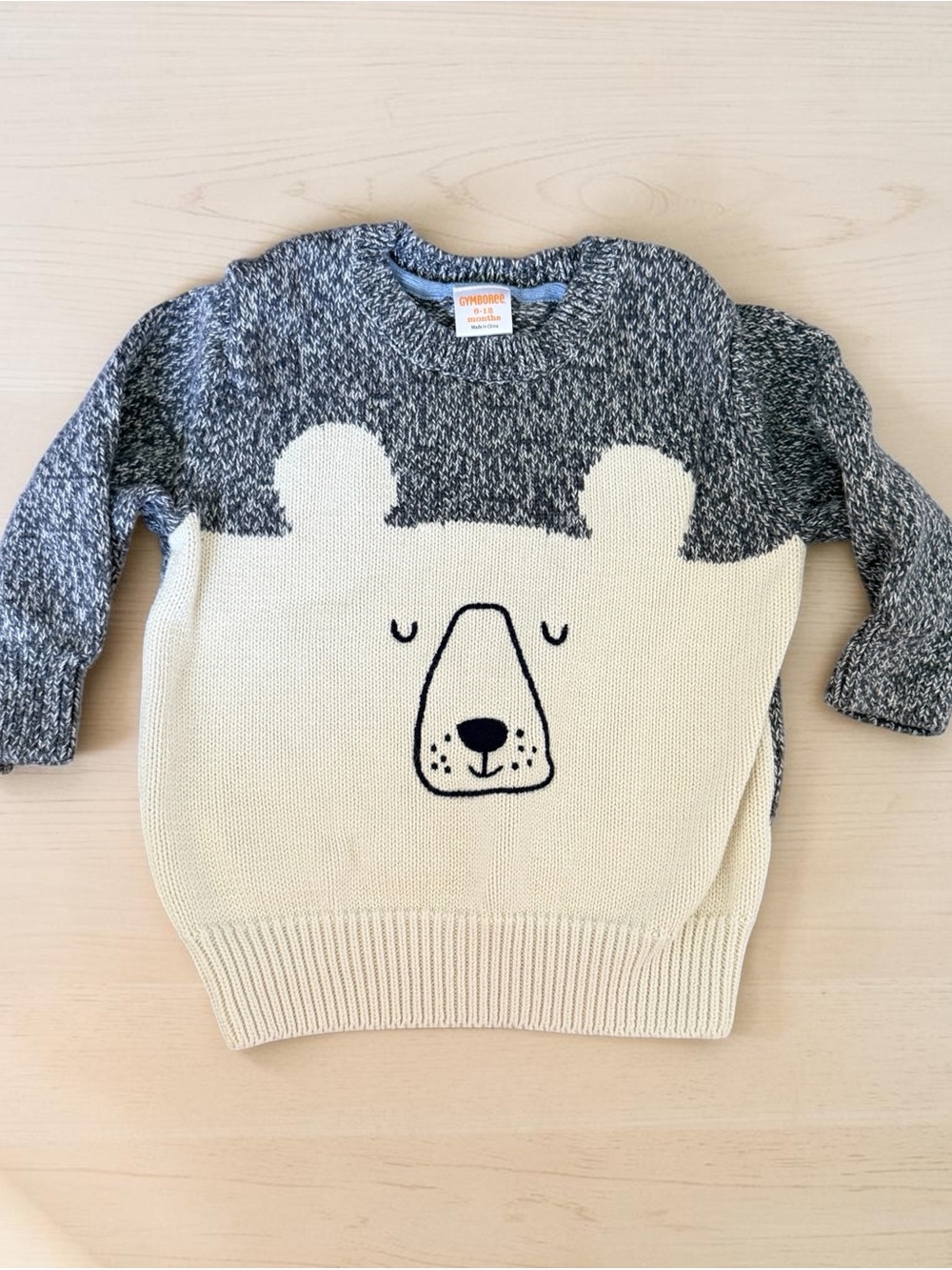 Gymboree Cream and Gray Bear Face Knit Sweater Sz 6-12 mo/month
